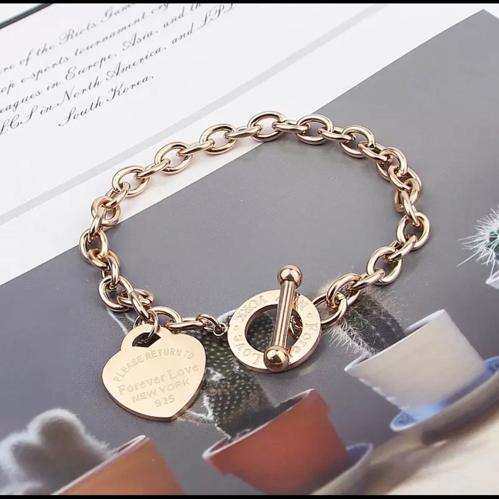 Rose Gold Chain Heart Chain Bracelet Stainless Steel New